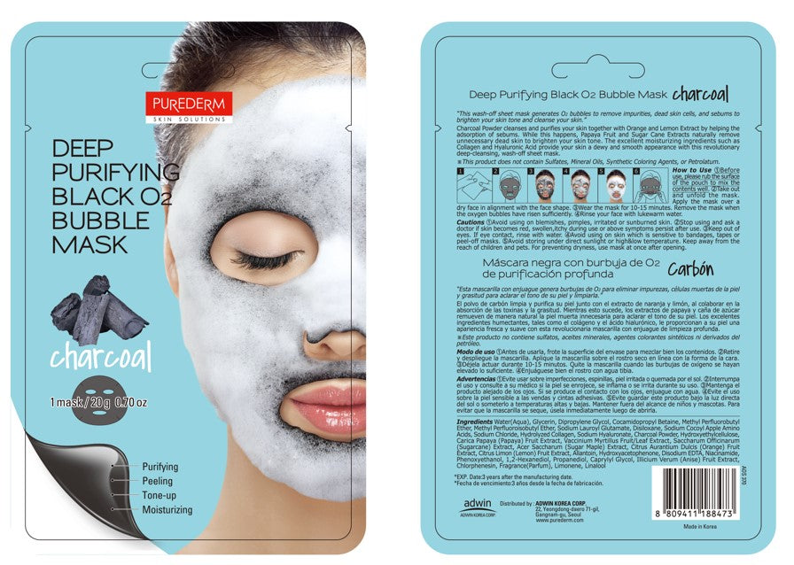 Purederm Deep Purifying Black O2 Bubble Mask - Charcoal ADS370