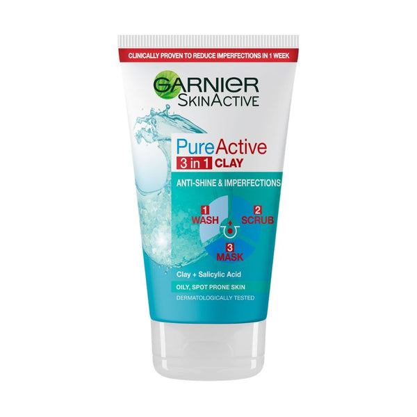 Garnier Pure Active 3-in-1 Clay Wash, Scrub, and Mask 150ml